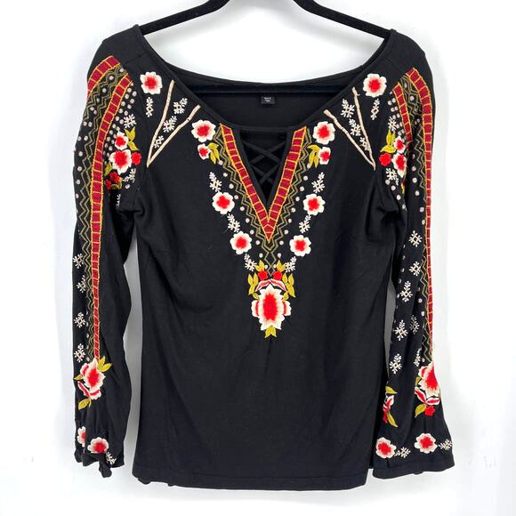 Boston Proper Boho Floral Embroidered Cross Bust Shirt Womens Size Small - Picture 1 of 7